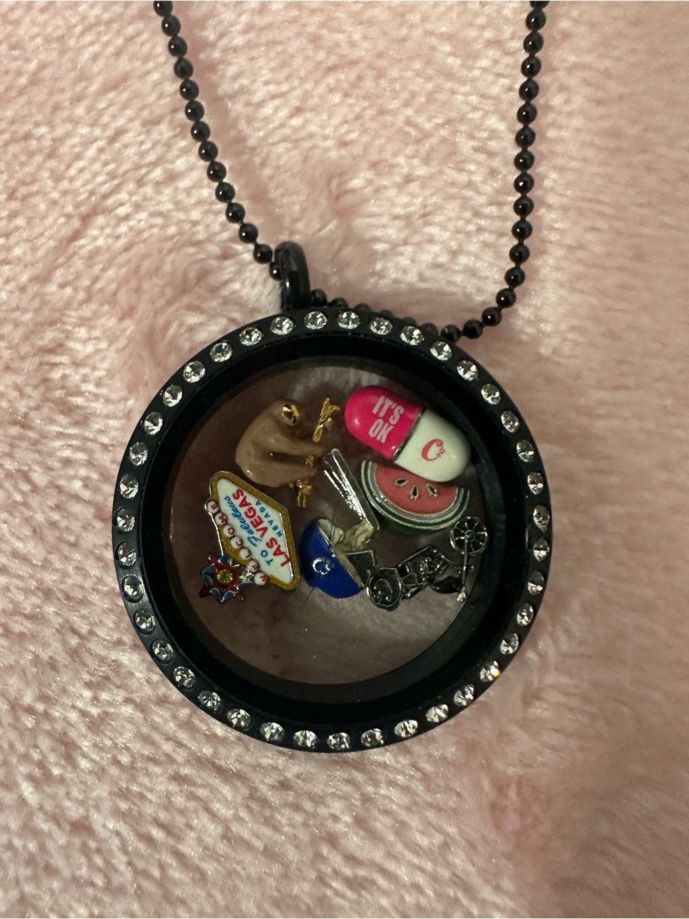 Origami Owl Black Rhinestone Floating Charm Locket with Multicolor Charms